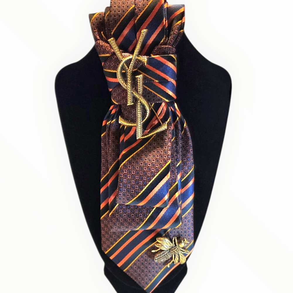 Luxury Gold and Navy Striped Tie